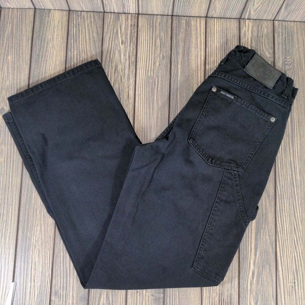 Harley Davidson Denim Carpenter Jeans Pants Motorcycle Relaxed Black Womens 6
